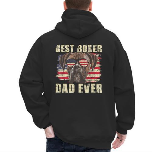 Best Boxer Dad Ever USA Flag American Dog Animal Lover Men's Hoodie Back Print - Father's Day Fun