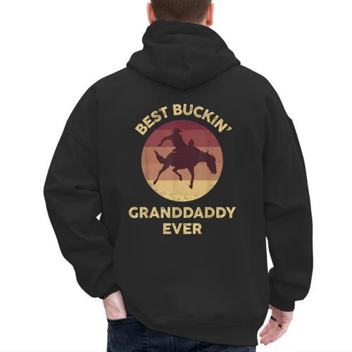 Best Buckin' Granddaddy Western Rodeo Cowboy Bucking Horse Men's Hoodie Back Print - Father's Day Fun