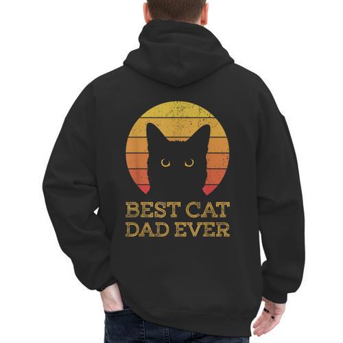 Best Cat Dad Ever Vintage Cat Daddy Fathers Day Men's Hoodie Back Print - Father's Day Fun