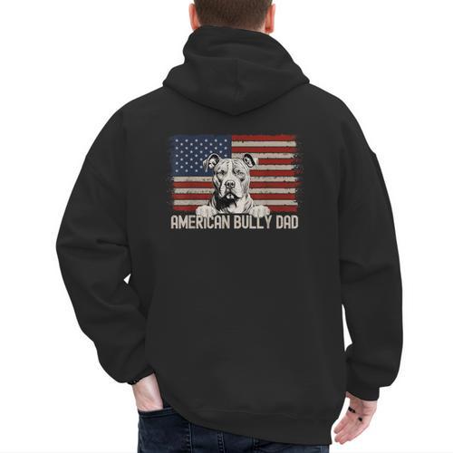 Best Dog Dad Ever American Flag American Bully Dad Men's Hoodie Back Print - Father's Day Fun