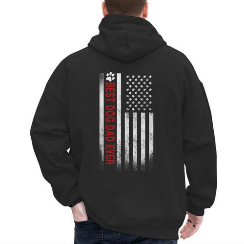 Best Dog Dad Ever American Flag For Best Father Men's Hoodie Back Print - Father's Day Fun