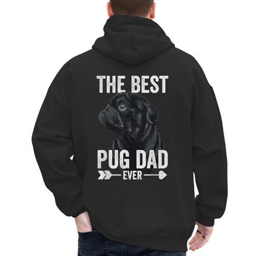 Best Pug Dad Ever Fathers Day Cute Daddy Dad Pug Men's Hoodie Back Print - Father's Day Fun