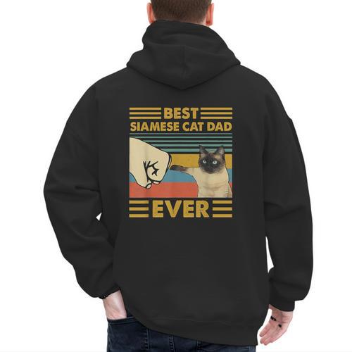 Best Siamese Cat Dad Ever Retro Vintage Sunset Men's Hoodie Back Print - Father's Day Fun