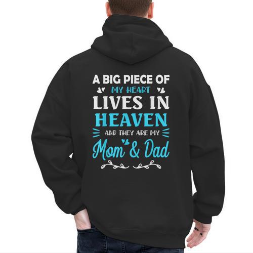 A Big Piece Of My Heart Lives In Heaven My Mom And Dad Men's Hoodie Back Print - Father's Day Fun