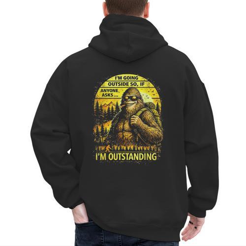 Bigfoot Outdoor Hiking Dad Joke Im Outstanding Sasquatch Men's Hoodie Back Print - Father's Day Fun
