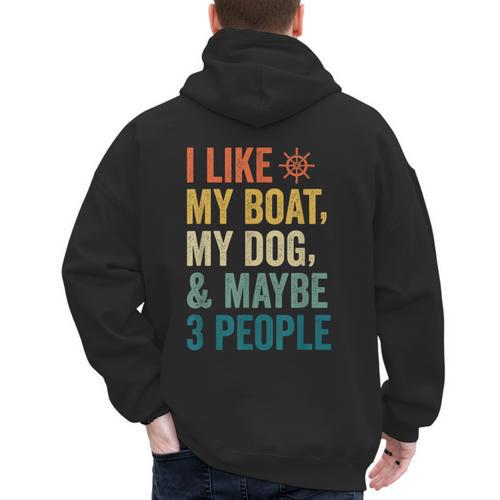 I Like My Boat Dog And Maybe 3 People Retro Sailor Dad Men's Hoodie Back Print - Father's Day Fun