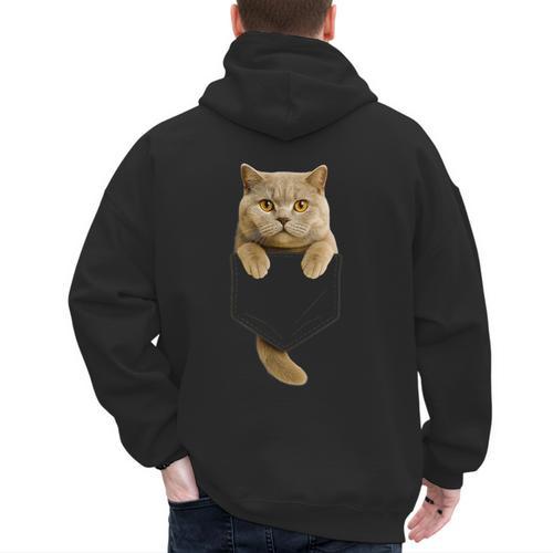 British Shorthair Cat Pocket Cat Mom Cat Dad Cat Lover Men's Hoodie Back Print - Father's Day Fun