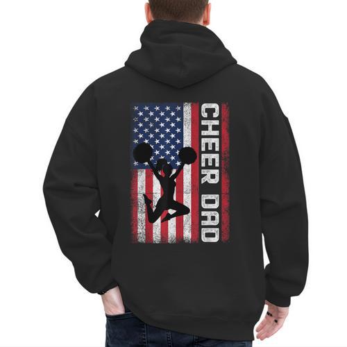 Cheer Dad American Flag Cheerleader Support Men's Hoodie Back Print - Father's Day Fun