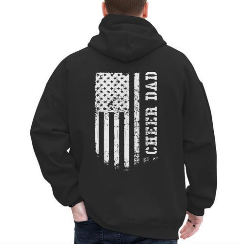 Cheer Dad Cheerleading American Flag Fathers Day Cheerleader Men's Hoodie Back Print - Father's Day Fun