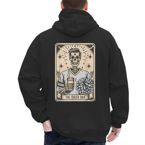 Cheer Dad Tarot Card Skeleton Cheerleading Fathers Day Men's Hoodie Back Print - Father's Day Fun