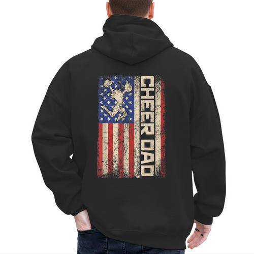 Cheerleader Dad Cheer Dad American US Flag Father Team Men's Hoodie Back Print - Father's Day Fun