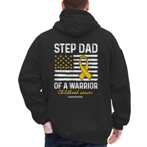 Childhood Cancer Survivor Support Step Dad Of A Warrior Men's Hoodie Back Print - Father's Day Fun