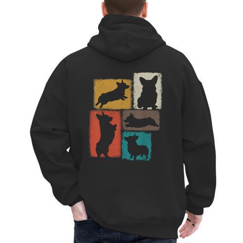 Corgi Dad Mom Vintage Collage Dog Owner Men's Hoodie Back Print - Father's Day Fun