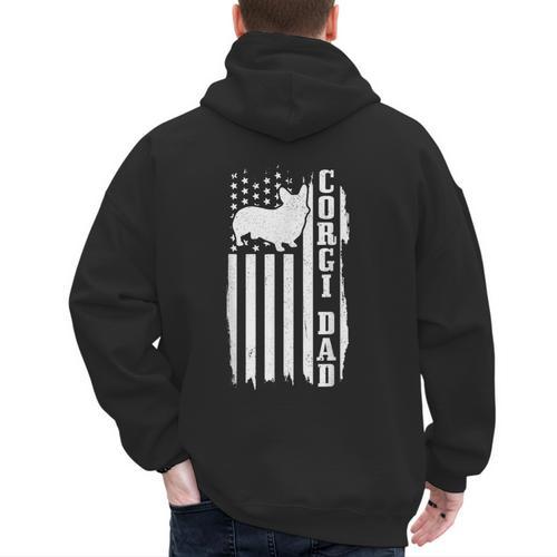 Corgi Dad Vintage American Flag Patriotic Corgi Dog Men's Hoodie Back Print - Father's Day Fun