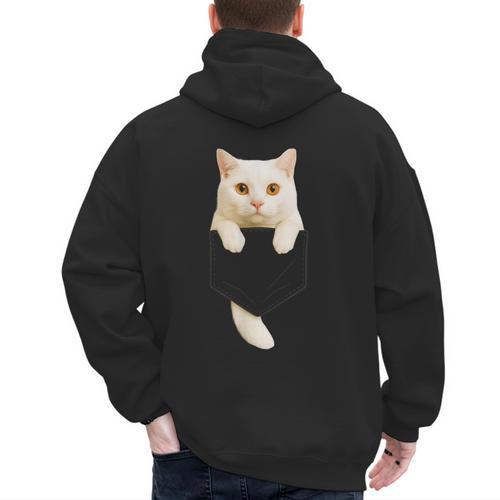 Cute Cat Pocket Cat Mom Cat Dad Cat Lover Men's Hoodie Back Print - Father's Day Fun