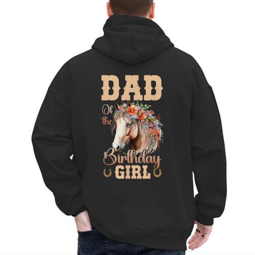 Cute Dad Of The Birthday Girl Horse Family Party Men's Hoodie Back Print - Father's Day Fun