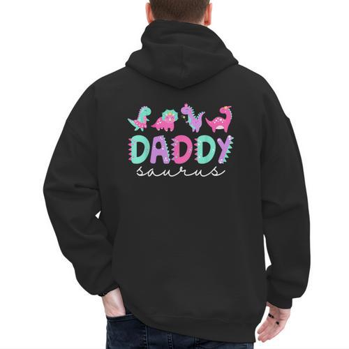 Cute Daddy Saurus Dad Dinosaur Birthday Boy Girl Family Men's Hoodie Back Print - Father's Day Fun