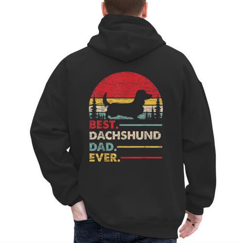 Dachshund Long Haired Best Dad Ever Dog Vintage Retro Men's Hoodie Back Print - Father's Day Fun