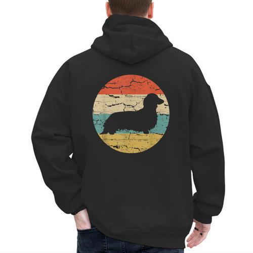 Dachshund Long Haired Dog Vintage Mom Dad Retro Men's Hoodie Back Print - Father's Day Fun