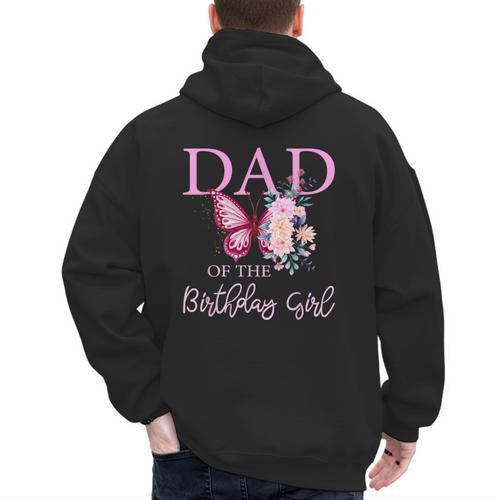 Dad 1st First Birthday Matching Family Butterfly Floral Men's Hoodie Back Print - Father's Day Fun