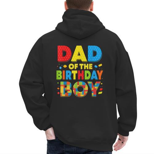 Dad Of The Birthday Boy Building Block Birthday Men's Hoodie Back Print - Father's Day Fun