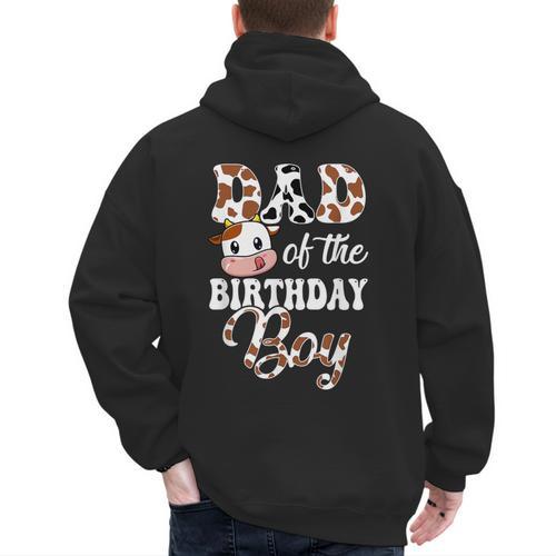 Dad Of The Birthday Boy Cow Farm 1St Birthday Boy Men's Hoodie Back Print - Father's Day Fun