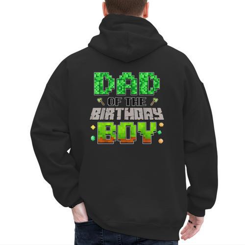 Dad Of The Birthday Boy Family Gaming Pixel Birthday Party Men's Hoodie Back Print - Father's Day Fun