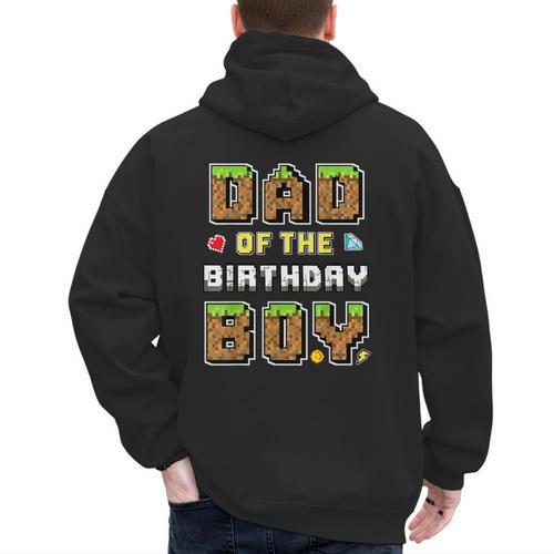 Dad Of The Birthday Boy Gamer Pixel Birthday Party Matching Men's Hoodie Back Print - Father's Day Fun