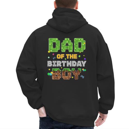Dad Of The Birthday Boy Pixel Gamer Party Matching Family Men's Hoodie Back Print - Father's Day Fun