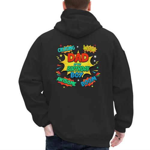 Dad Of The Birthday Boy Shirt Father Superhero Comic Party Men's Hoodie Back Print - Father's Day Fun