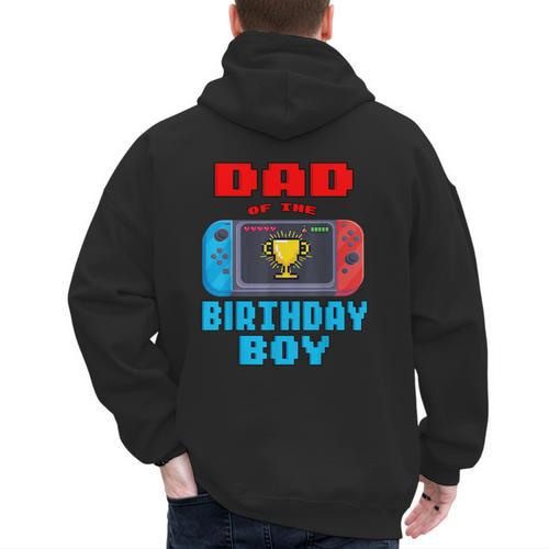 Dad Of The Birthday Boy Video Games Theme Bday Matching Men's Hoodie Back Print - Father's Day Fun
