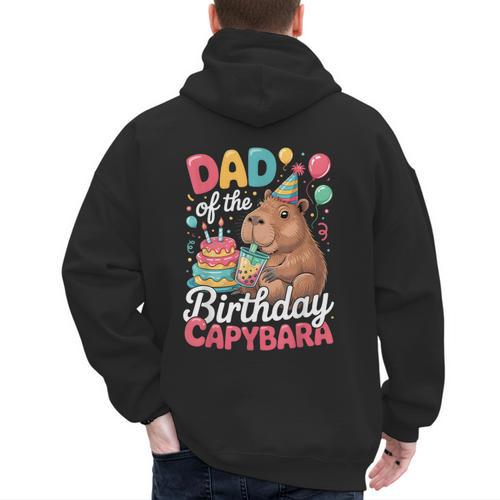 Dad Of The Birthday Capybara Boba Tea Girl Bday Party Family Men's Hoodie Back Print - Father's Day Fun