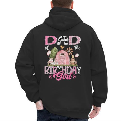 Dad Of The Birthday Girl 1St Birthday Pink Cow Farm Men's Hoodie Back Print - Father's Day Fun