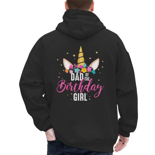 Dad Of The Birthday Girl Father Unicorn Birthday Small Men's Hoodie Back Print - Father's Day Fun