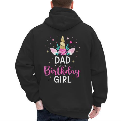 Dad Of The Birthday Girl Matching Family Unicorn Party Men's Hoodie Back Print - Father's Day Fun