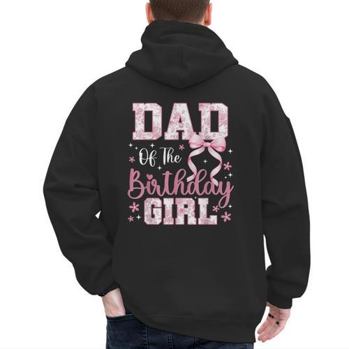 Dad Of The Birthday Girl Pink Bow Flower Birthday Girl Men's Hoodie Back Print - Father's Day Fun