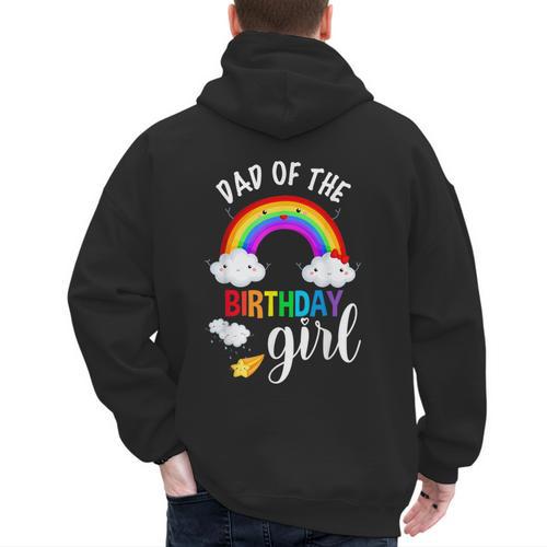 Dad Of The Birthday Girl Rainbow B-Day Matching Family Men's Hoodie Back Print - Father's Day Fun