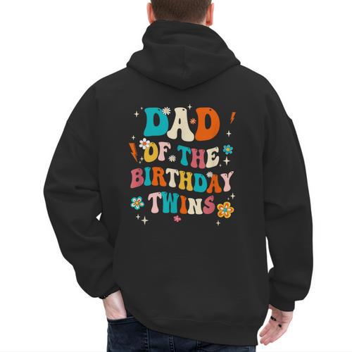 Dad Of The Birthday Twins Boys Girls Party Retro Bday Men's Hoodie Back Print - Father's Day Fun