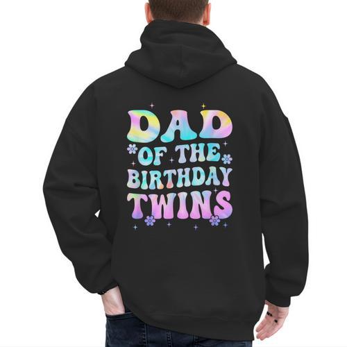Dad Of The Birthday Twins Girls Kids Party Retro Bday Men's Hoodie Back Print - Father's Day Fun