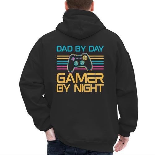 Dad By Day Gamer By Night Video Games Lover Gamer Dad Men's Hoodie Back Print - Father's Day Fun