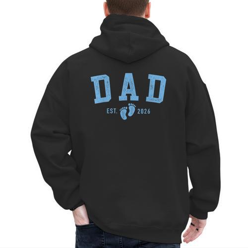 Dad Est 2026 Blue Baby Feet First Time Boy Daddy Men's Hoodie Back Print - Father's Day Fun