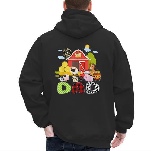 Dad Farm Animal Birthday Family Matching Party Men's Hoodie Back Print - Father's Day Fun