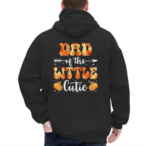 Dad Little Cutie Baby Shower Orange 1st Birthday Party Men's Hoodie Back Print - Father's Day Fun