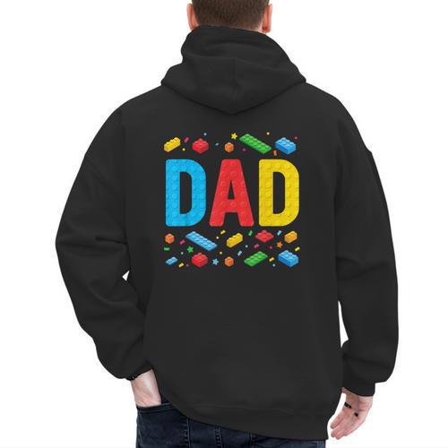 Dad Master Builder Building Bricks Blocks Family Fathers Day Men's Hoodie Back Print - Father's Day Fun