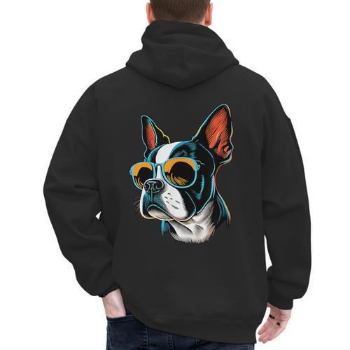Dad Mom Cool Dog Sunglasses Boston Terrier Men's Hoodie Back Print - Father's Day Fun