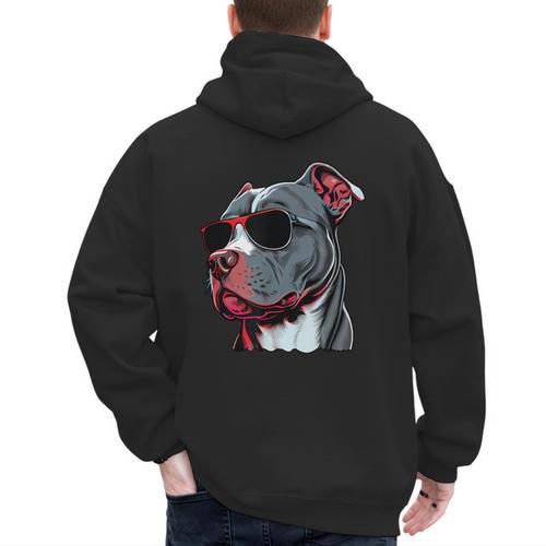 Dad Mom Cool Dog Sunglasses Pitbull Men's Hoodie Back Print - Father's Day Fun