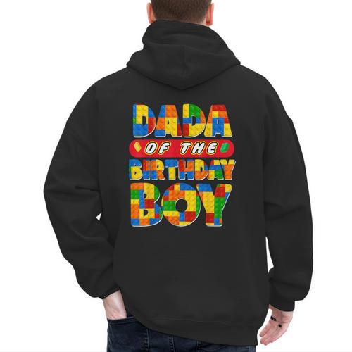 Dad And Mom Dada Birthday Boy Building Bricks Family Party Men's Hoodie Back Print - Father's Day Fun