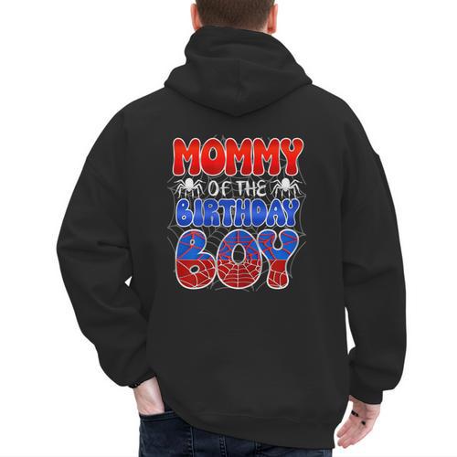 Dad And Mom Mommy Birthday Boy Spider Family Matching Men's Hoodie Back Print - Father's Day Fun