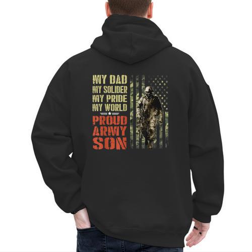 My Dad Is A Soldier Hero Proud Army Son US Military Men's Hoodie Back Print - Father's Day Fun