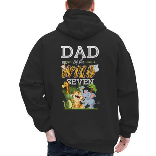 Dad Of The Wild Seven Animal Safari 7th Birthday Party Men's Hoodie Back Print - Father's Day Fun